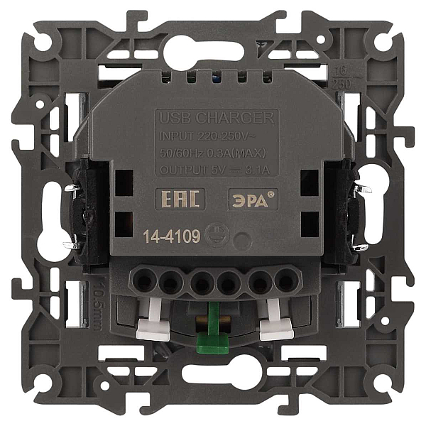 Розетка ЭРА Elegance 14-4109-16 2P+E 16A-250В штор. с 2xUSB 5В-3А титан Б0065775