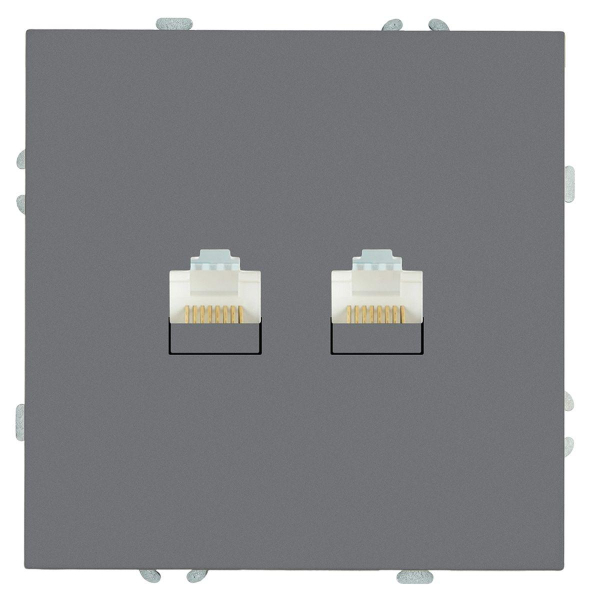 Розетка компьютерная 2-местная RJ-45 (механизм), STEKKER, серия Эмили, RST00-5111-10, платиново-серый, soft touch 49952