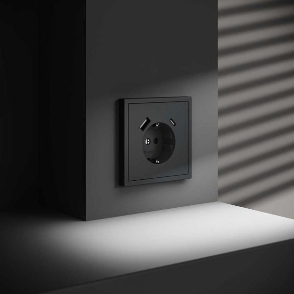 Розетка встраиваемая Voltum S70 с заземлением и защитными шторками, 16А, с USB, A+С, (графит) VLS040507 Розетка встраиваемая Voltum S70 с заземлением и защитными шторками, 16А, с USB, A+С, (графит) VLS040507