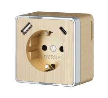Розетка с заземлением, шторками и USB тип A+C Werkel Gallant шампань рифленый W5071710 4690389179631