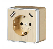 Розетка с заземлением, шторками и USB тип A+C Werkel Gallant шампань рифленый W5071710 4690389179631