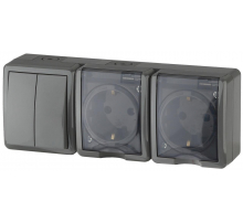 Блок розетки-выключатель двухклавишный ЭРА Эксперт IP54 16A 250V 11-7404-03 Б0027676