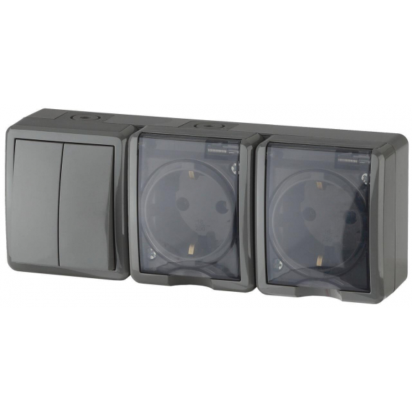Блок розетки-выключатель двухклавишный ЭРА Эксперт IP54 16A 250V 11-7404-03 Б0027676 Блок розетки-выключатель двухклавишный ЭРА Эксперт IP54 16A 250V 11-7404-03 Б0027676