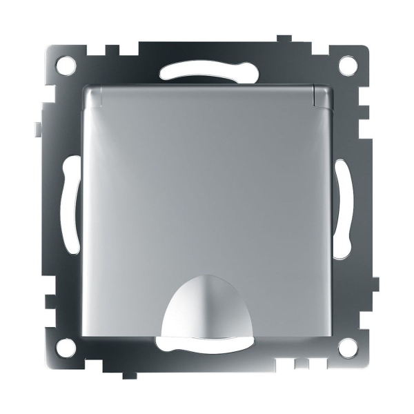 Розетка 2P+PE Stekker Катрин со шторками крышкой серебро GLS16-7112-03 39580