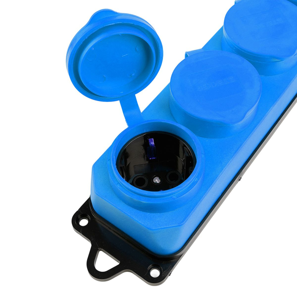 Розетка переносная 4-местная 2P+PE Stekker Одри с крышкой синий RST16-24-44-4 49402