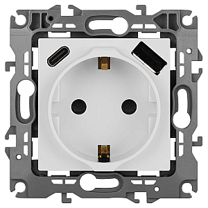 Розетка ЭРА Серия 12 12-4108-01 2P+E 16A-250В со шторками с USB type-A+C 5В-3А белый Б0067752