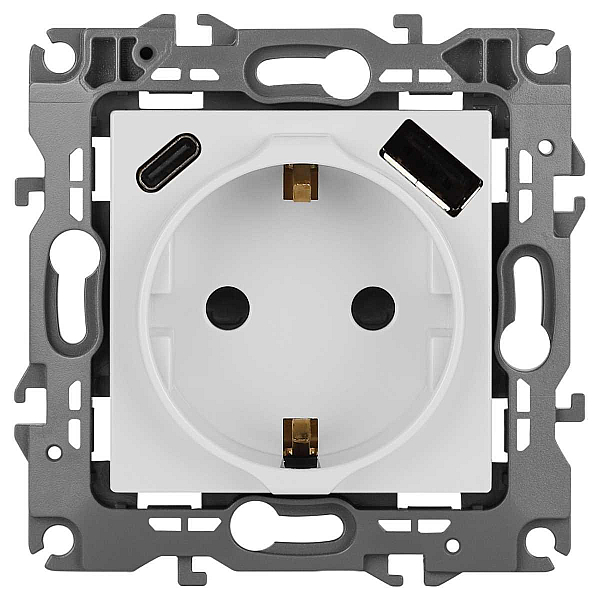 Розетка ЭРА Серия 12 12-4108-01 2P+E 16A-250В со шторками с USB type-A+C 5В-3А белый Б0067752