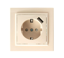 Розетка 2P+PE/USB Stekker Эрна со шторками слоновая кость PST16-9011-02 39237
