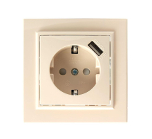 Розетка 2P+PE/USB Stekker Эрна со шторками слоновая кость PST16-9011-02 39237