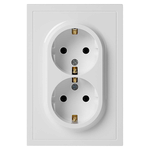 Розетка ЭРА Galaxy 15-2105-01 с заземлением двойная 2X2P+E Schuko со шторками IP20 16А-250В белый Б0070697