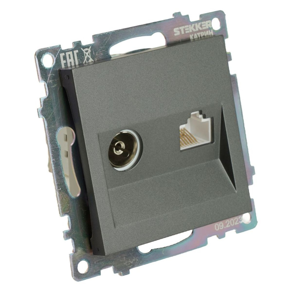 Розетка телевизионная TV + компьютерная RJ-45 Stekker Катрин графит GLS00-7106-06 49417