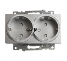 Розетка двойная 2P+PE Stekker Катрин со шторками серебро GLS16-7114-03 39584