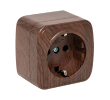 Розетка 1-местная ОП Минск 16А с заземлением тёмное дерево EKF EGR16-028-40