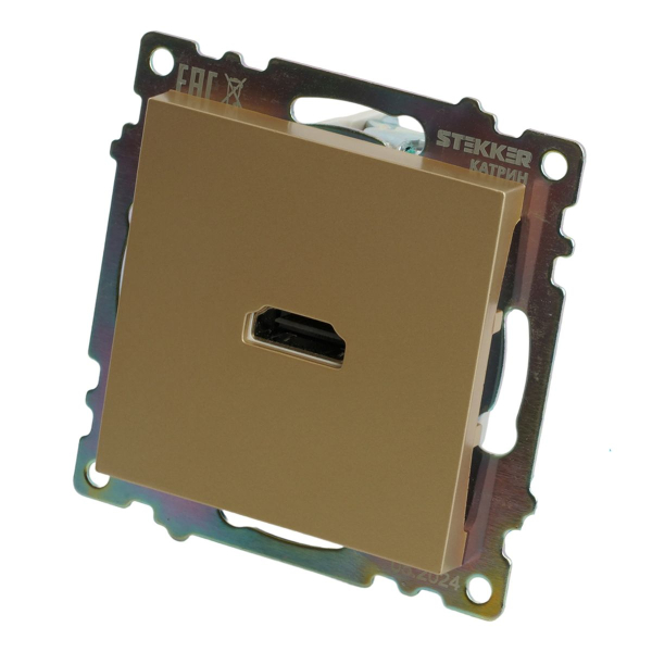 Розетка HDMI 2.1, Type A (механизм), STEKKER, GLS00-7118-08, серия Катрин, золото 50060