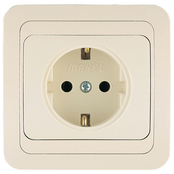 Розетка Makel 1-м СП Mimoza с заземл. крем. /крем. 25028 бакелит