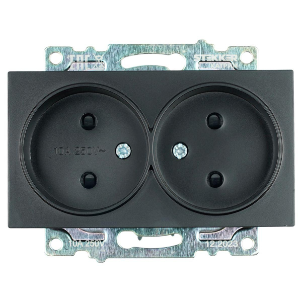 Розетка двойная 2P Stekker Катрин со шторками черный GLS10-7113-05 39611