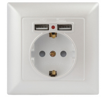 Розетка ЭРА Intro Solo Schuko P+E 16A 250V со шторками 2хUSB перламутровый 4-410-06 Б0053718