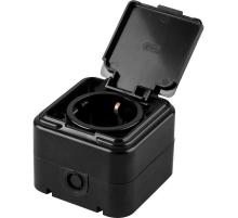 Розетка 2P+PE Stekker Брест с крышкой черный PST16-21-44 32741