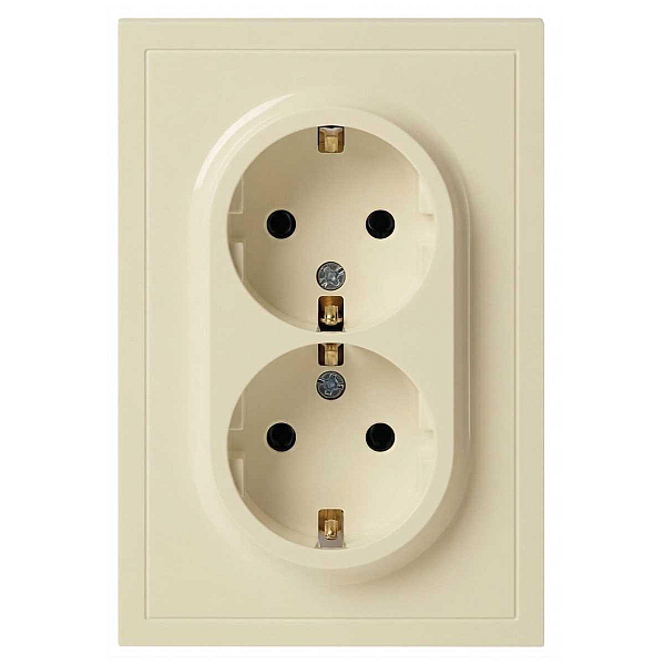Розетка ЭРА Galaxy 15-2105-02 с заземлением двойная 2X2P+E Schuko со шторками IP20 16А-250В слоновая кость Б0070699