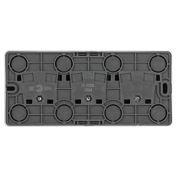 Розетка ЭРА Эксперт 11-2208-03 тройная с заземлением 3х2P+E Schuko IP20 16A-250В ОУ алюминий Б0063010