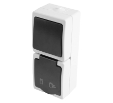 Блок вертикальный: розетка 1-местная с/з+  выключатель 1-клавишный STEKKER, PST16-11-54/10-111-54, серый/графит 49725