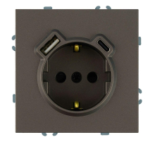 Розетка 1-местная з/ш с/з 16А + USB + Type C (механизм), Stekker, 250В, 20W Эмили, RST16-5119-09, антрацит, soft touch 50361