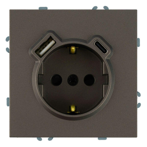 Розетка 1-местная з/ш с/з 16А + USB + Type C (механизм), Stekker, 250В, 20W Эмили, RST16-5119-09, антрацит, soft touch 50361