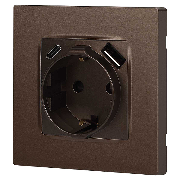 Розетка ЭРА Серия 12 12-4108-13 2P+E 16A-250В со шторками с USB type-A+C 5В-3А бронза Б0067757