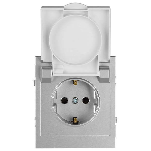 Розетка ЭРА Arktik 16-2103-03 с заземлением 2P+E Schuko со шторками с крышкой 16А-250В алюминий Б0070436