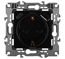 Розетка ЭРА Серия 12 12-4108-06 2P+E 16A-250В со шторками с USB type-A+C 5В-3А чёрный Б0067746
