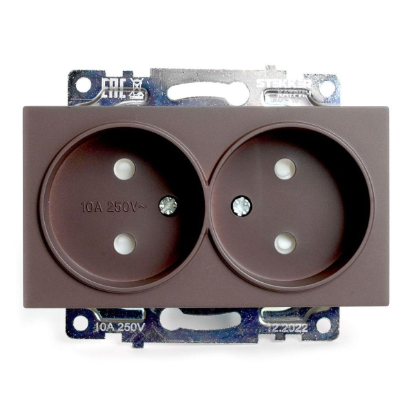 Розетка двухместная с защитной шторкой Stekker Катрин шоколад GLS10-7113-04 49026