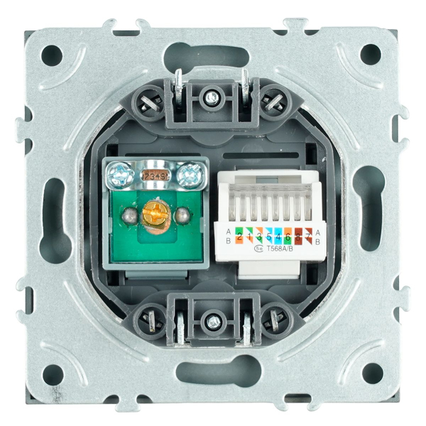 Розетка TV + компьютерная RJ-45 (механизм), STEKKER, серия Эмили, RST00-5106-10, платиново-серый, soft touch 49950