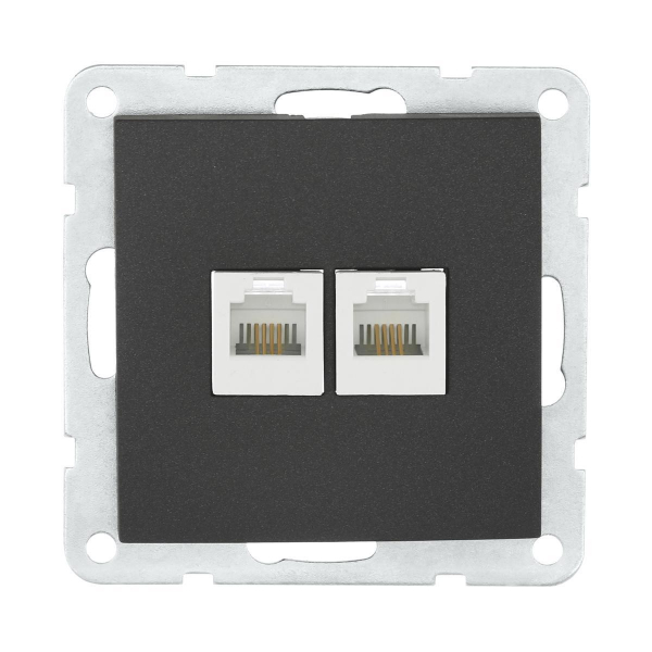 Розетка LK Studio компьютерная 2хRJ-45 кат. 5е с накладкой (черный бархат) LK60 866208-1 Розетка LK Studio компьютерная 2хRJ-45 кат. 5е с накладкой (черный бархат) LK60 866208-1