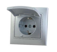 Розетка с зазем. с крышкой Lezard Mira серебро 701-1010-123