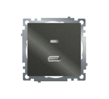 Розетка 2-местная USB + type C (механизм), 250В, 3А, max 20W, серия Катрин, графит, GLS10-7116-06 50052