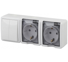 Блок розетки-выключатель двухклавишный ЭРА Эксперт IP54 16A 250V 11-7404-01 Б0027675