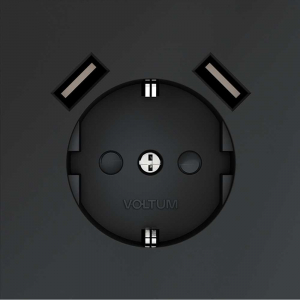 Розетка встраиваемая Voltum S70 с заземлением и защитными шторками, 16А, с USB, A+A, (графит) VLS040407