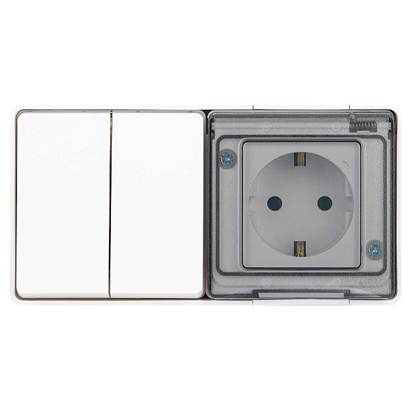 Блок розетка с выключателем ЭРА Эксперт 11-7502-01 двойной IP55 16A-10AX-250В ОУ белый Б0063270