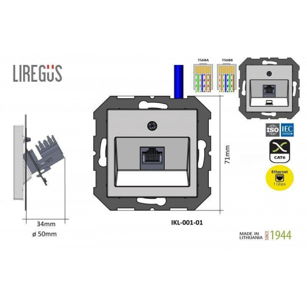 Розетка RJ45 Liregus Retro черный матовый 29-235