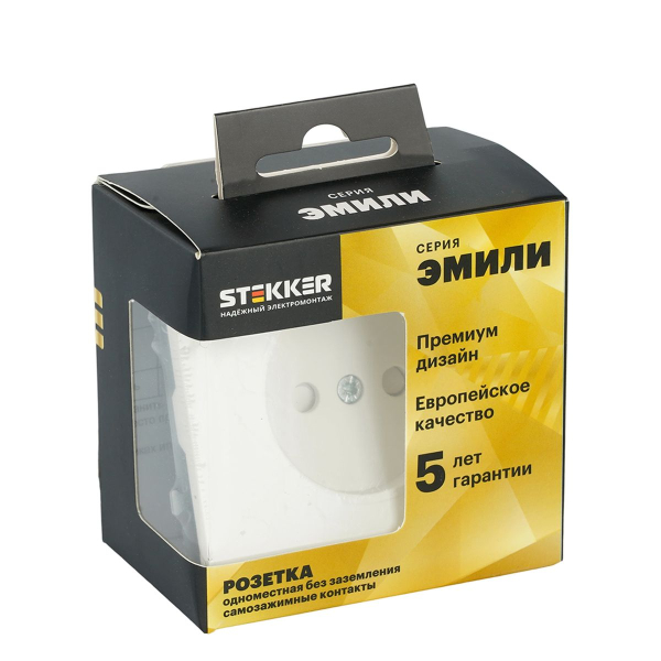 Розетка 1-местная с з/ш, б/з (механизм), СЗК, Stekker, 250В, 16А Эмили, RST16-5109-01ZK, белый фарфор, soft touch 50234