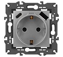 Розетка ЭРА Elegance 14-4108-03 2P+E 16A-250В со шторками с USB type-A+C 5В-3А алюминий Б0067741