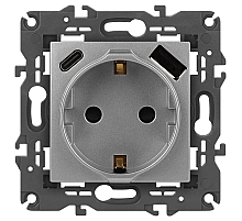 Розетка ЭРА Elegance 14-4108-03 2P+E 16A-250В со шторками с USB type-A+C 5В-3А алюминий Б0067741