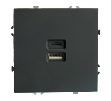 Розетка 2-местная USB + Type C (механизм), STEKKER, 250В, 20W, серия Эмили, RST10-5115-05, черный уголь, soft touch 49853