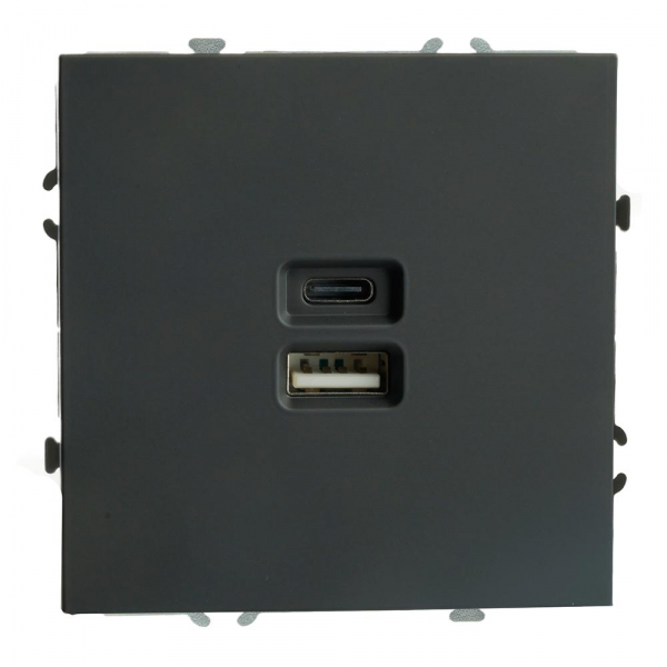 Розетка 2-местная USB + Type C (механизм), STEKKER, 250В, 20W, серия Эмили, RST10-5115-05, черный уголь, soft touch 49853 Розетка 2-местная USB + Type C (механизм), STEKKER, 250В, 20W, серия Эмили, RST10-5115-05, черный уголь, soft touch 49853