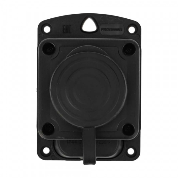 Розетка каучуковая 1 гнездо с крышкой черная, с/3, 16А, IP44, PROconnect 111-111-4