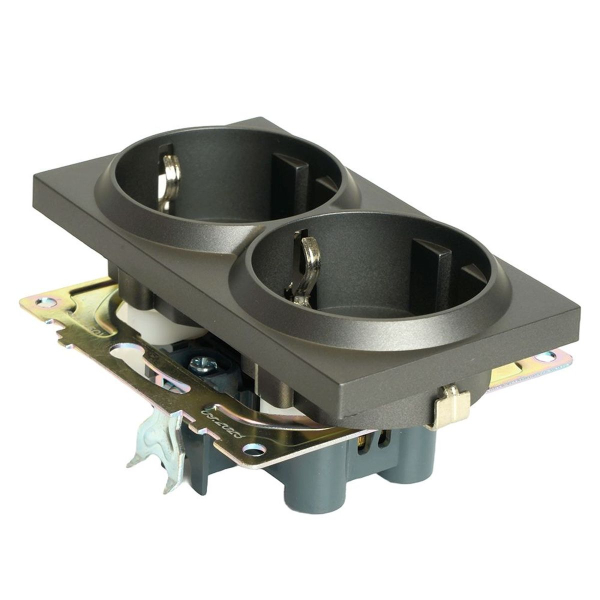 Розетка двойная 2P+PE Stekker Катрин со шторками графит GLS16-7114-06 49425