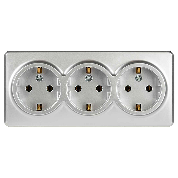 Розетка ЭРА Эксперт 11-2208-03 тройная с заземлением 3х2P+E Schuko IP20 16A-250В ОУ алюминий Б0063010