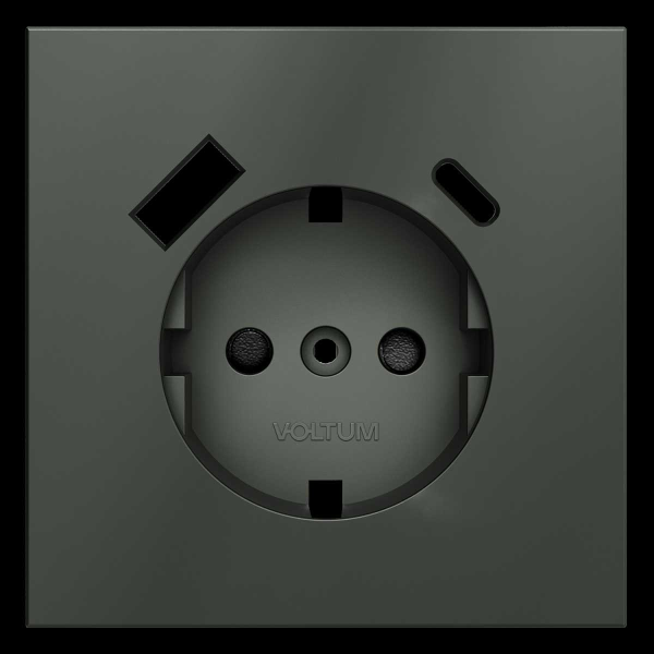 Накладка для розетки с заземлением и защитными шторками с USB A+C S70 (титан) Voltum VLS001006