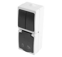 Блок вертикальный: розетка 1-местная с/з + выключатель 2-клавишный STEKKER, PST16-11-54/10-121-54, серый/графит 49726