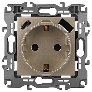 Розетка ЭРА Серия 12 12-4108-04 2P+E 16A-250В со шторками с USB type-A+C 5В-3А шампань Б0067727
